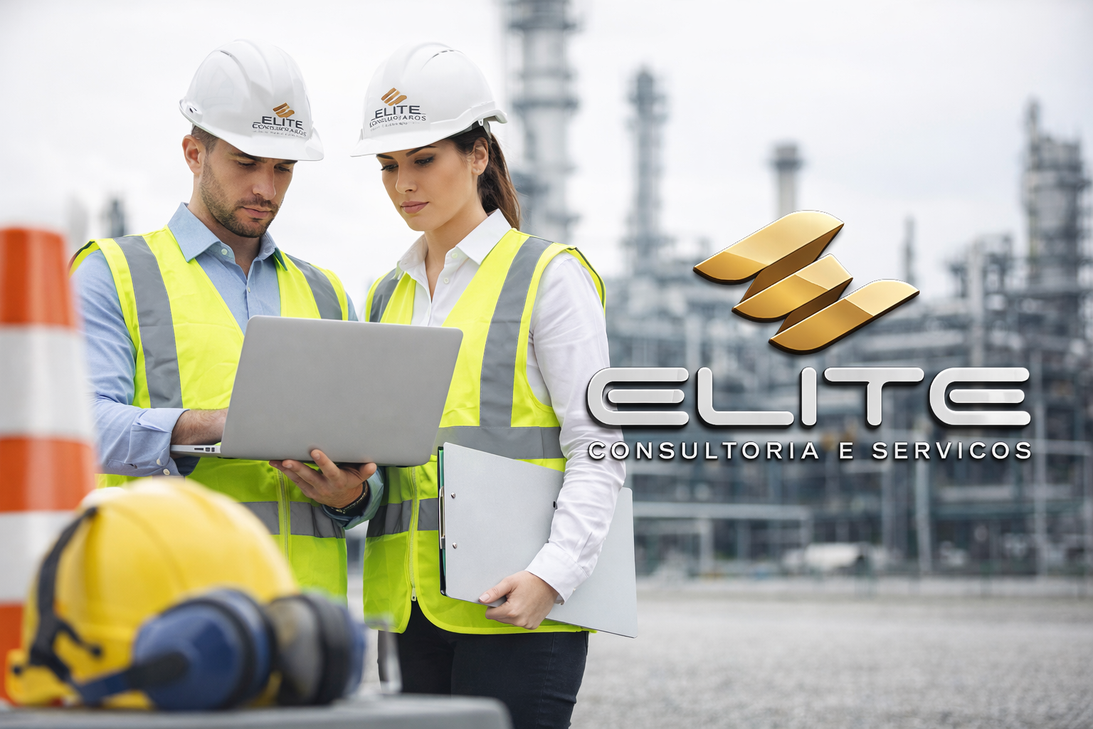 Profissionais da Elite Consultoria em campo com EPIs